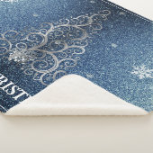 Kerstboom Glitter en Sneeuwvlokken | Blauw Sherpa Deken (3/4)