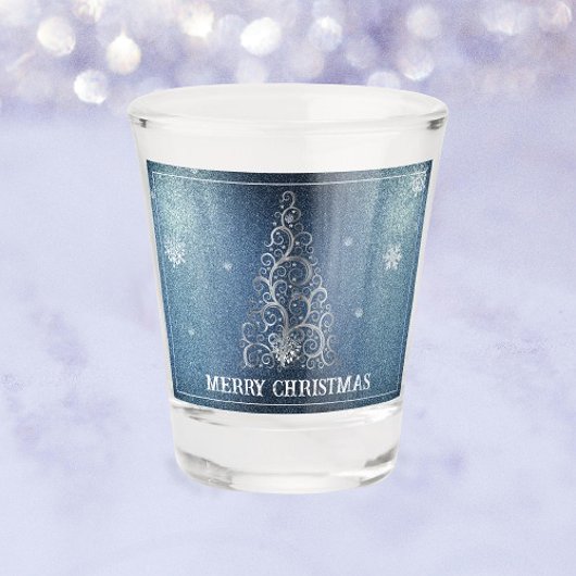 Kerstboom Glitter en Sneeuwvlokken | Blauw Shot Glas