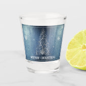 Kerstboom Glitter en Sneeuwvlokken | Blauw Shot Glas (Voorkant)
