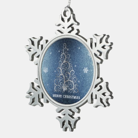 Kerstboom Glitter en Sneeuwvlokken | Blauw Tin Sneeuwvlok Ornament (Rechts)