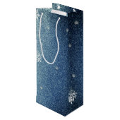 Kerstboom Glitter en Sneeuwvlokken | Blauw Wijn Cadeautas (Achterkant Gekanteld)