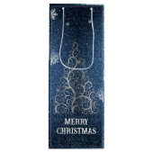 Kerstboom Glitter en Sneeuwvlokken | Blauw Wijn Cadeautas (Voorkant)