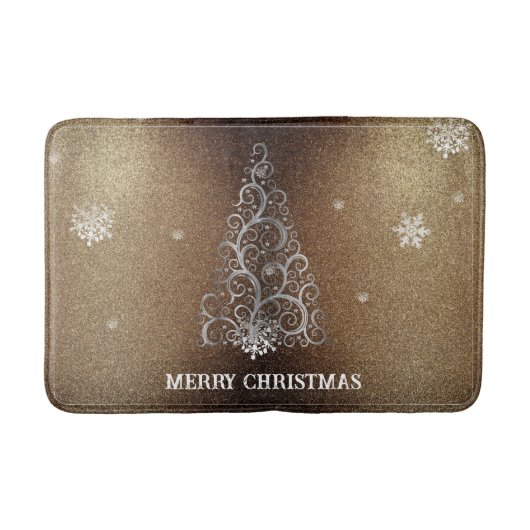 Kerstboom Glitter en Sneeuwvlokken | Goud Badmat (Voorkant)