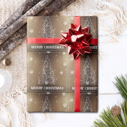 Kerstboom Glitter en Sneeuwvlokken | Goud Cadeaupapier