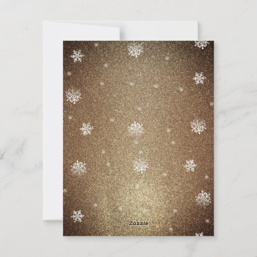 Kerstboom Glitter en Sneeuwvlokken | Goud Feestdagenkaart (Achterkant)