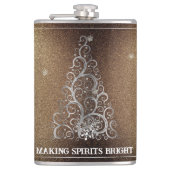 Kerstboom Glitter en Sneeuwvlokken | Goud Heupfles (Voorkant)