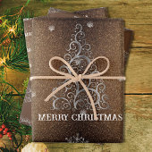 Kerstboom Glitter en Sneeuwvlokken | Goud Inpakpapier Vel