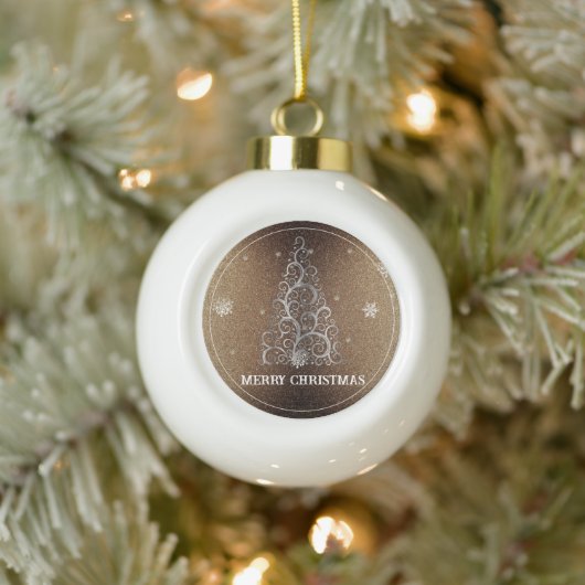 Kerstboom Glitter en Sneeuwvlokken | Goud Keramische Bal Ornament (Boom)
