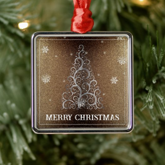 Kerstboom Glitter en Sneeuwvlokken | Goud Metalen Ornament (Boom)