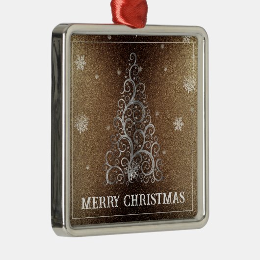 Kerstboom Glitter en Sneeuwvlokken | Goud Metalen Ornament (Rechts)