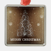 Kerstboom Glitter en Sneeuwvlokken | Goud Metalen Ornament (Voorkant)