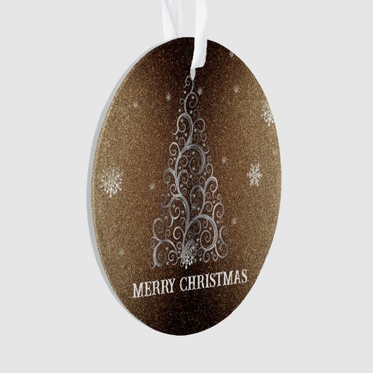 Kerstboom Glitter en Sneeuwvlokken | Goud Ornament (voorkant)