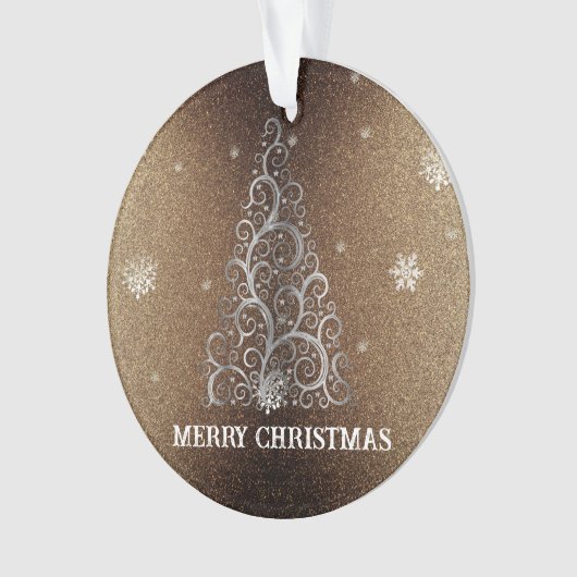 Kerstboom Glitter en Sneeuwvlokken | Goud Ornament (voorkant)