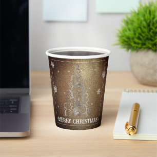 Kerstboom Glitter en Sneeuwvlokken   Goud Papieren Bekers