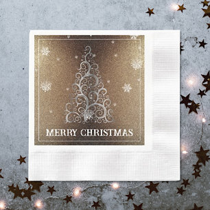 Kerstboom Glitter en Sneeuwvlokken Goud Servet