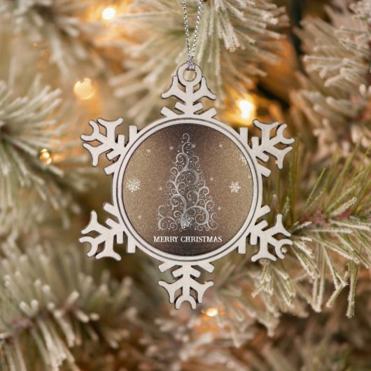 Kerstboom Glitter en Sneeuwvlokken | Goud Tin Sneeuwvlok Ornament (Boom)