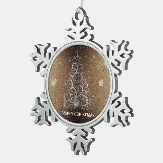 Kerstboom Glitter en Sneeuwvlokken | Goud Tin Sneeuwvlok Ornament (Rechts)