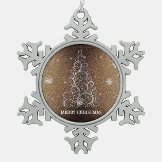 Kerstboom Glitter en Sneeuwvlokken | Goud Tin Sneeuwvlok Ornament (Voorkant)