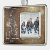 Kerstboom Glitter en Sneeuwvlokken | Goud Verzilverd Omlijst Ornament (Links)