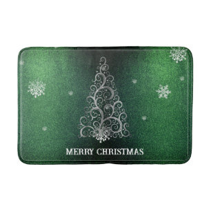 Kerstboom Glitter en Sneeuwvlokken   Groen Badmat