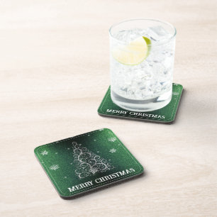 Kerstboom Glitter en Sneeuwvlokken   Groen Bier Onderzetter