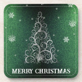 Kerstboom Glitter en Sneeuwvlokken | Groen Bier Onderzetter (Voorkant)