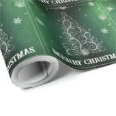 Kerstboom Glitter en Sneeuwvlokken | Groen Cadeaupapier (Rol Hoek)