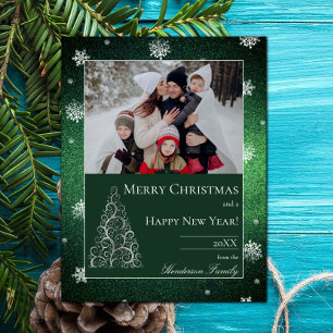 Kerstboom Glitter en Sneeuwvlokken   Groen Feestdagenkaart