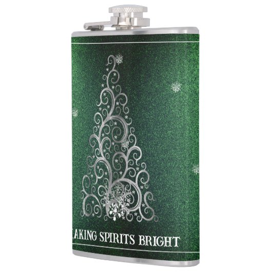 Kerstboom Glitter en Sneeuwvlokken | Groen Heupfles (Links)