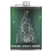 Kerstboom Glitter en Sneeuwvlokken | Groen Heupfles (Voorkant)