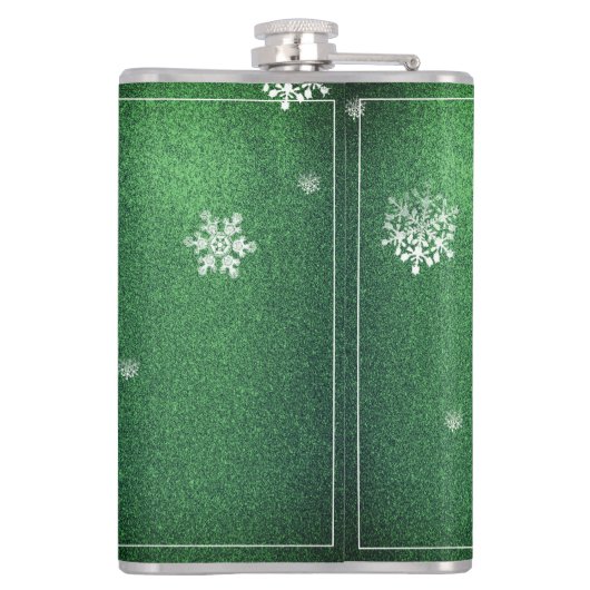 Kerstboom Glitter en Sneeuwvlokken | Groen Heupfles (Achterkant)