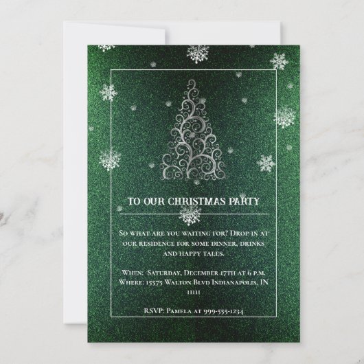 Kerstboom Glitter en Sneeuwvlokken | Groen Kaart (Achterkant)