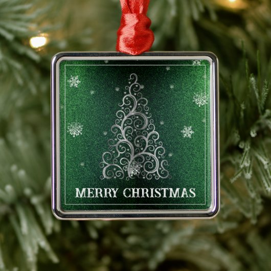 Kerstboom Glitter en Sneeuwvlokken | Groen Metalen Ornament (Boom)