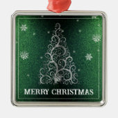 Kerstboom Glitter en Sneeuwvlokken | Groen Metalen Ornament (Voorkant)