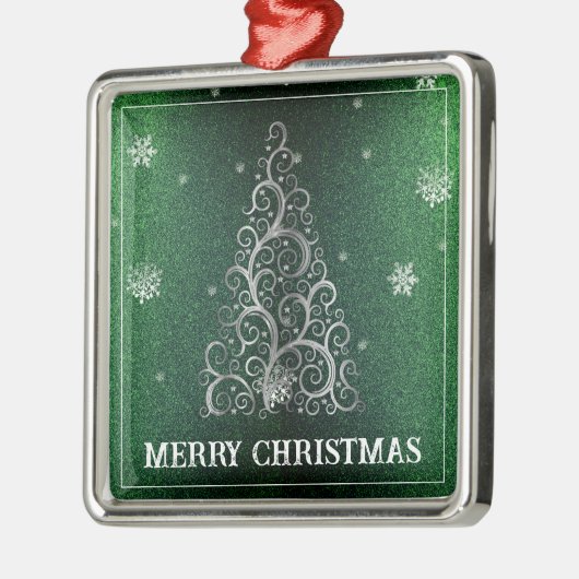 Kerstboom Glitter en Sneeuwvlokken | Groen Metalen Ornament (Links)