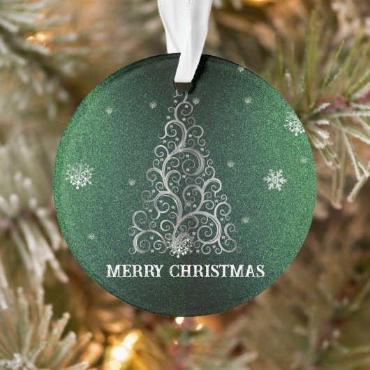 Kerstboom Glitter en Sneeuwvlokken | Groen Ornament (Boom)