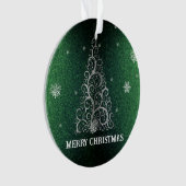 Kerstboom Glitter en Sneeuwvlokken | Groen Ornament (voorkant)