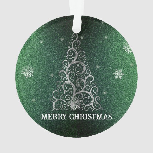 Kerstboom Glitter en Sneeuwvlokken | Groen Ornament (achterkant)