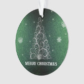 Kerstboom Glitter en Sneeuwvlokken | Groen Ornament (voorkant)