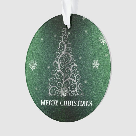 Kerstboom Glitter en Sneeuwvlokken | Groen Ornament (voorkant)