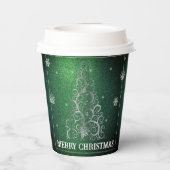 Kerstboom Glitter en Sneeuwvlokken | Groen Papieren Bekers (Achterkant)