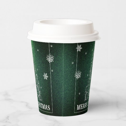 Kerstboom Glitter en Sneeuwvlokken | Groen Papieren Bekers (Rechts)