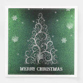 Kerstboom Glitter en Sneeuwvlokken | Groen Servet (Voorkant)