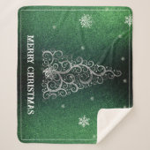 Kerstboom Glitter en Sneeuwvlokken | Groen Sherpa Deken (Voorkant)