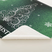 Kerstboom Glitter en Sneeuwvlokken | Groen Sherpa Deken (3/4)