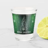 Kerstboom Glitter en Sneeuwvlokken | Groen Shot Glas (Voorkant)