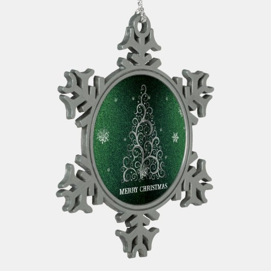 Kerstboom Glitter en Sneeuwvlokken | Groen Tin Sneeuwvlok Ornament (Links)