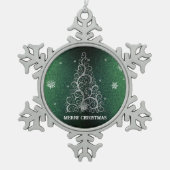 Kerstboom Glitter en Sneeuwvlokken | Groen Tin Sneeuwvlok Ornament (Voorkant)