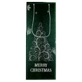 Kerstboom Glitter en Sneeuwvlokken | Groen Wijn Cadeautas (Voorkant)