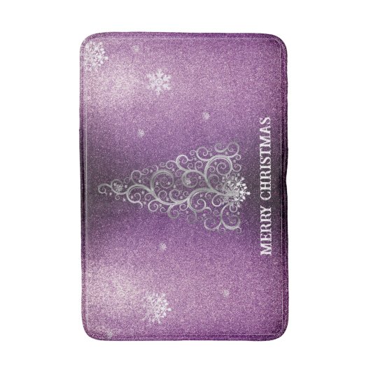 Kerstboom Glitter en Sneeuwvlokken | magenta Badmat (Voorkant Verticaal)